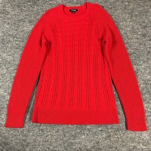 Express Sweater Womens Medium Red Cable Knit Raglan Long Sleeve Luxury Casual